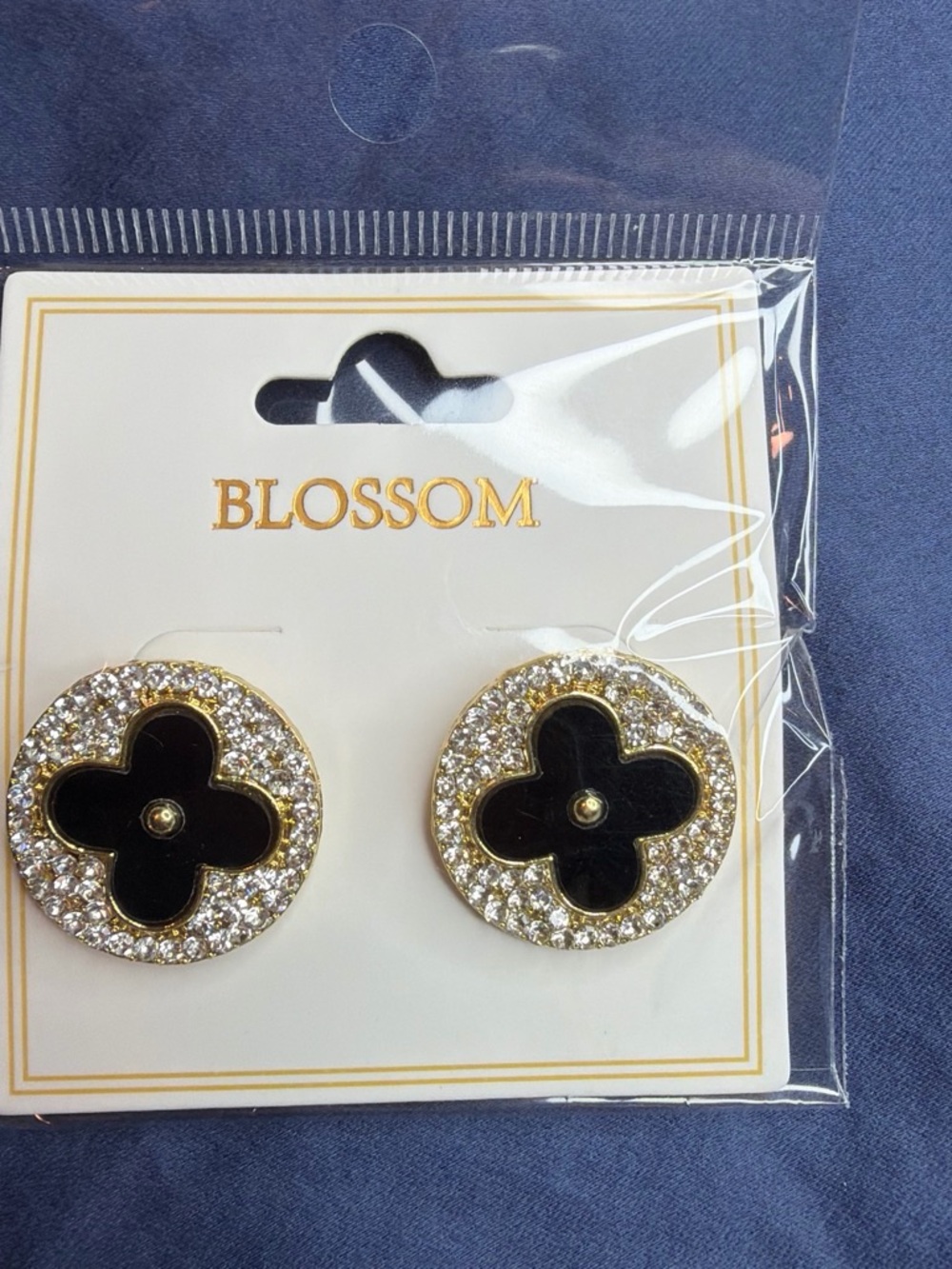 Blossom Black and Gold Crystal Pavé Button Earrings